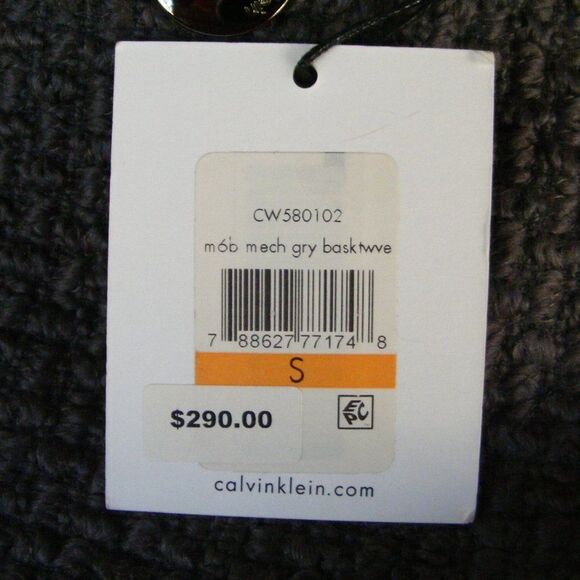 new CALVIN KLEIN Overcoat, S, Basket weave, Gray, Sash Belt, Double Breasted - Picture 13 of 15